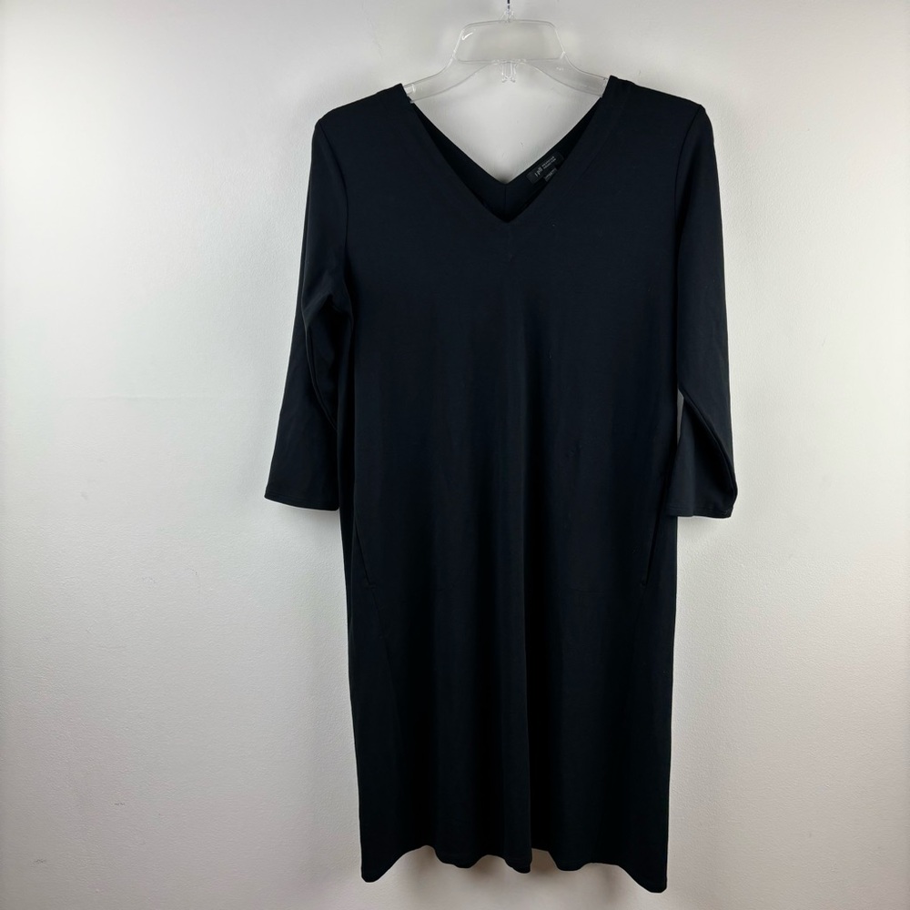 J Jill Wearever Collection Black knit Shift Dress Size XS Pockets 3/4 Sleeve